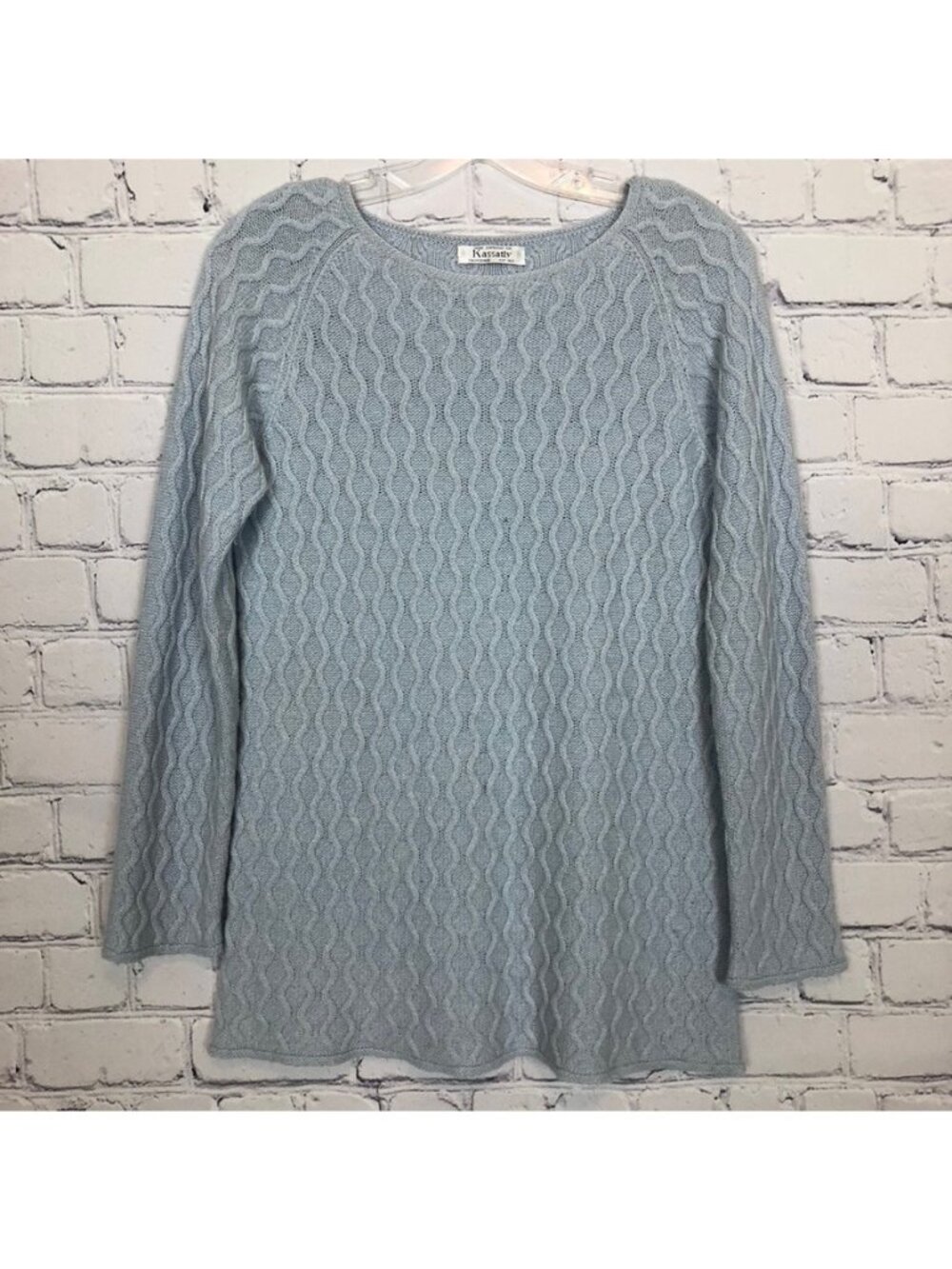 Kassatly Palm Beach 100% Cashmere Blue Cable Sweater Size S